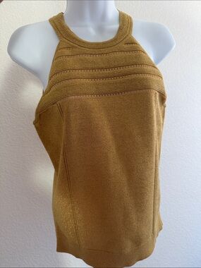 White House Black Market Pale Gold Metallic Knit Halter Top